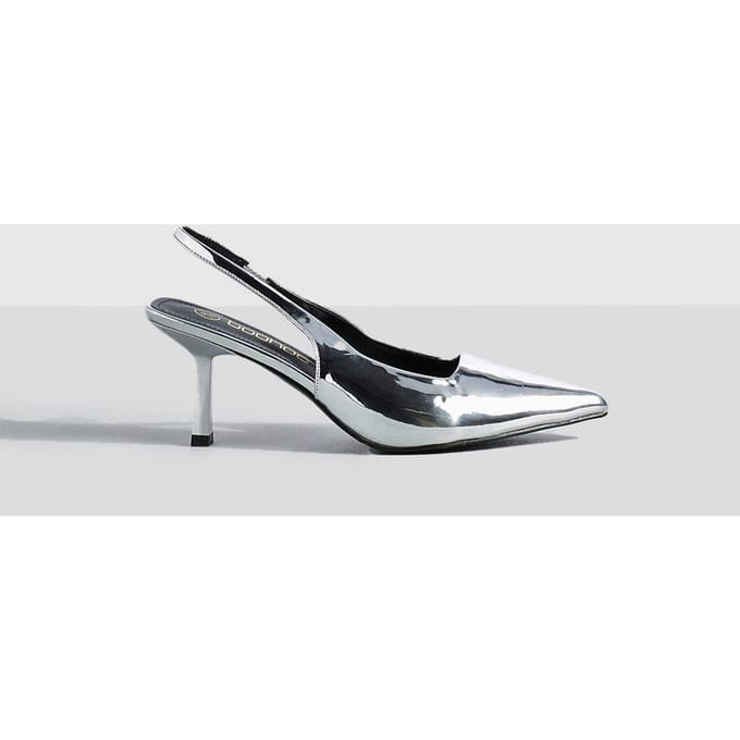 boohoo Dames Metallic Low Stiletto Slingback Courtschoen | Silver | Maat: 3