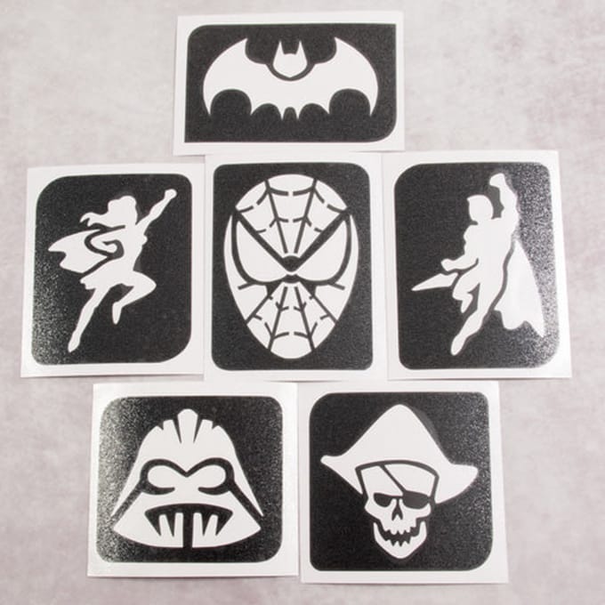 Temporary tattoo stencil set/ sjablonen glitter tattoos Superhelden/ hero