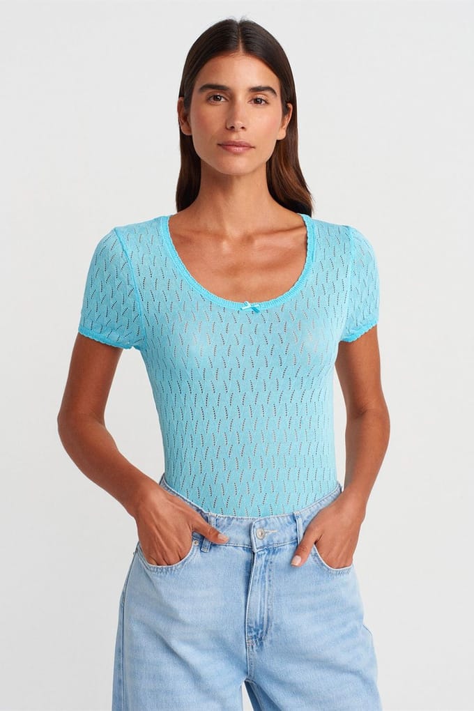 Getextureerde Slim-fit Blouse met Strikdetail