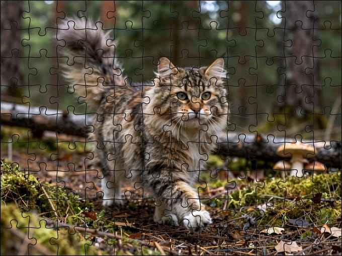 Puzzel Noorse boskat in het bos | 120 stukjes | Dierenpuzzel | Kattenpuzzel