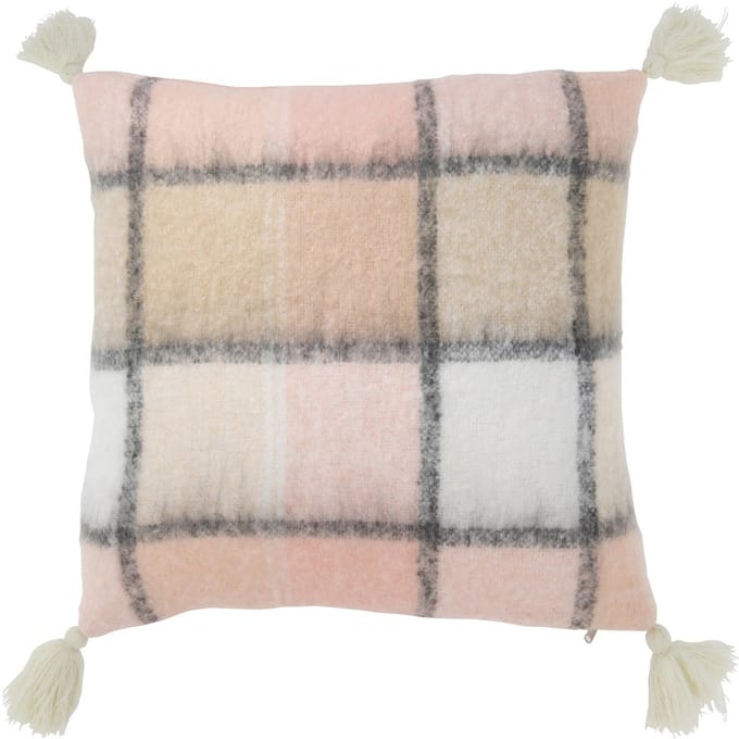 J-Line kussen Geruit - polyester - beige/roze