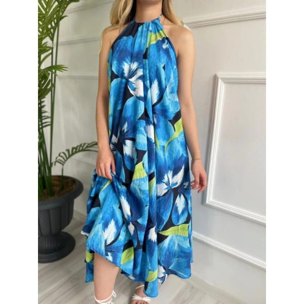 Blauwe jurk met patroon voor dames