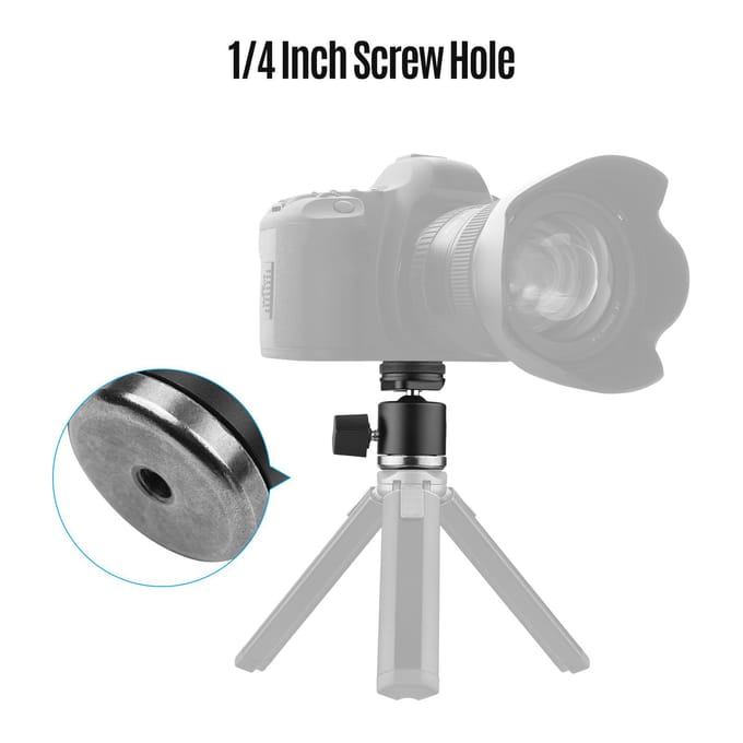 2 en 1 Vis 1/4 Support Griffe Froide Rotule Orientable à 360 degrés Double Usage Mini Rotule Alliage d'Aluminium noir