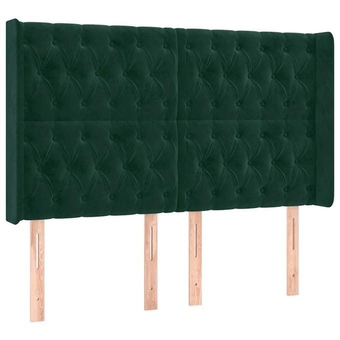 vidaXL - Hoofdbord - LED - 147x16x118/128 - cm - fluweel - donkergroen