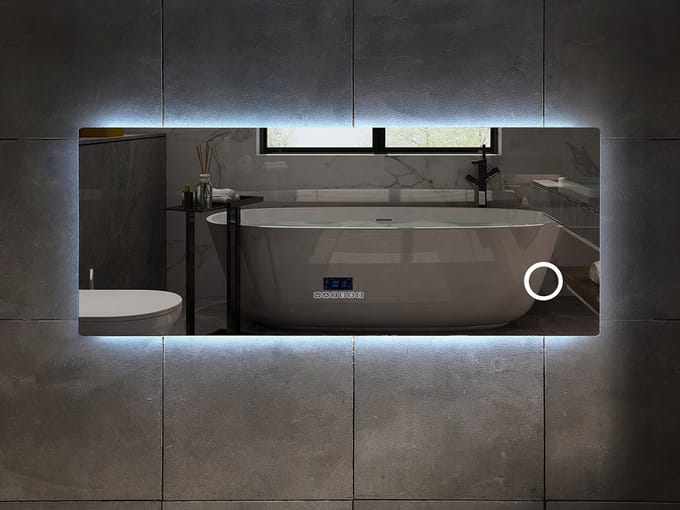 Mawialux LED Spiegel - 160cm - Rechthoek - Verwarming - Digitale Klok - Bluetooth - Yade