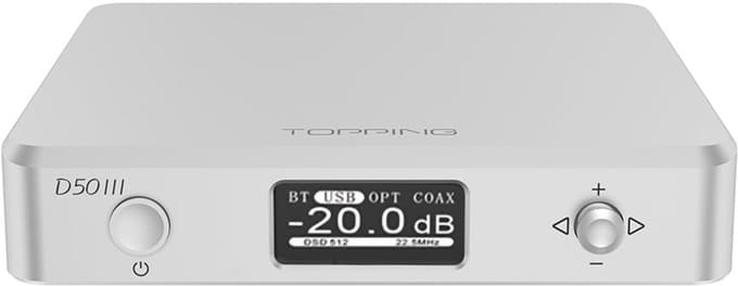 Topping D50 III Zilver – Hi-Res USB / Coax / Optische DAC /Bluetooth– 32-bit / 768kHz & DSD512 zilver