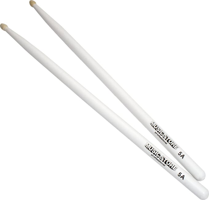 MUSIC STORE 5A Sticks, wit, Hornbeam, Wood Tip - Drumsticks