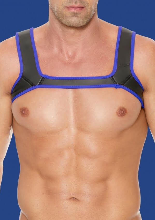 Shots - Ouch! Neopreen Harnas - S/M black,blue S/M