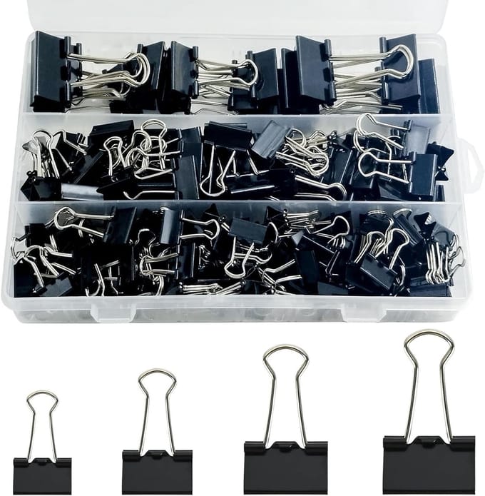 170 stuks zwarte binder clips set, kantoorclips in verschillende maten