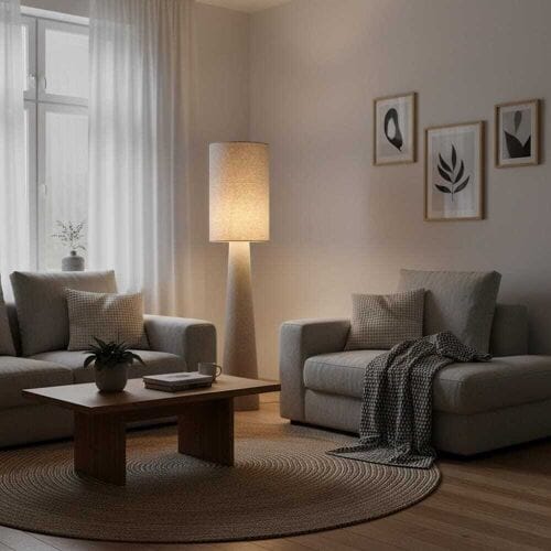 LUSENZ Marone - Staande lamp Linnen 130 cm - Scandinavisch Design - Woonkamer lamp - Beige - E27 fitting - Met voetschakelaar