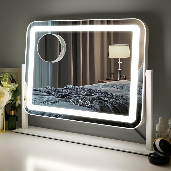 Make-upspiegel met verlichting - Verstelbare spiegel - Make-up aanbrengen - 3 kleurmodi - 10x zoom - Wit