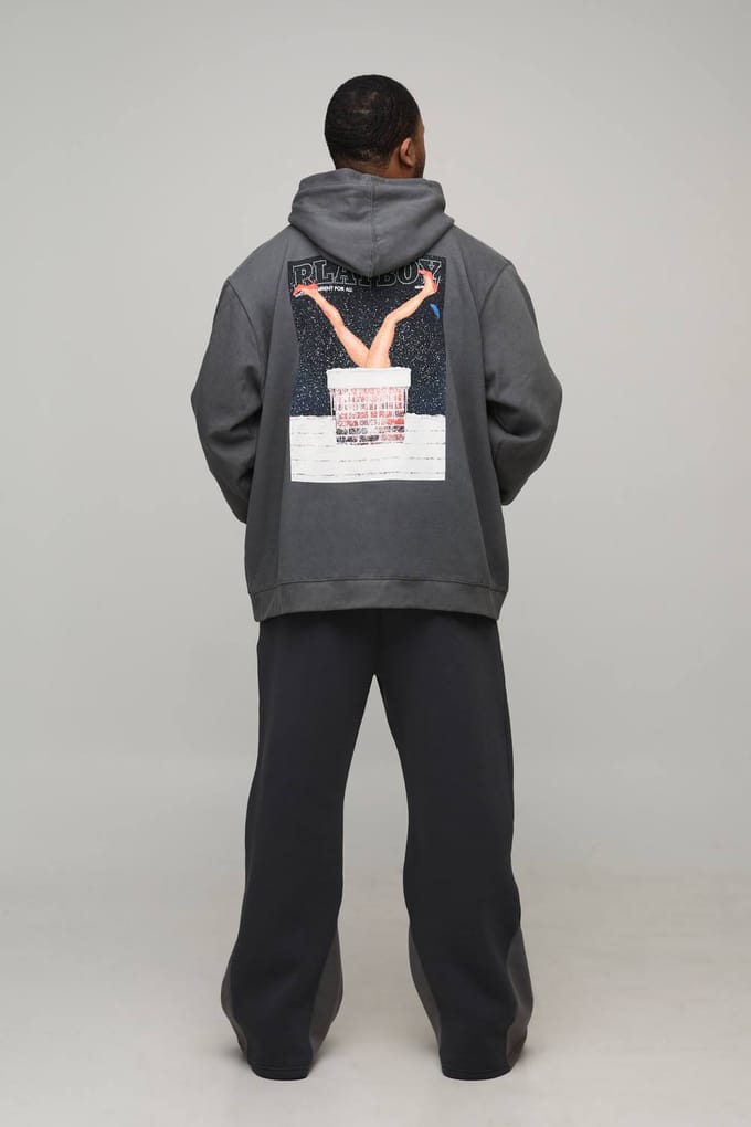 Plus Oversized Playboy Kerstmis Licentie Bedrukte Hoodie | Charcoal | Size 2XL