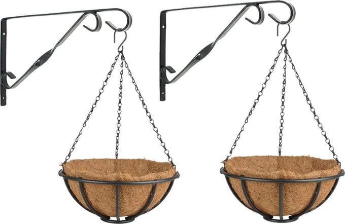 Set van 2x stuks Hanging baskets 30 cm met muurhaken - Complete hangmand set van metaal
