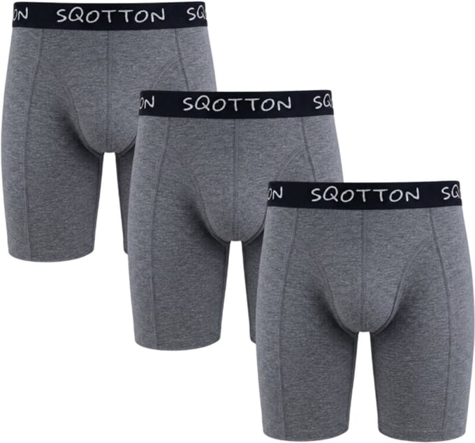 Boxershort - Extra lange pijp - 3-Pack SQOTTON® - DonkerGrijs - Maat M