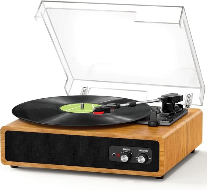 SNJY® Platenspeler Bluetooth - Platenspeler met Speakers - CD Speler - Ingebouwde Stofkap - Eikenhout