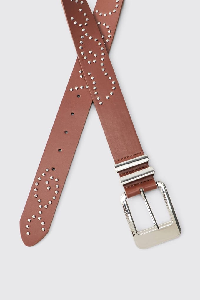 PU Western Strass Riem | Brown | Size Medium