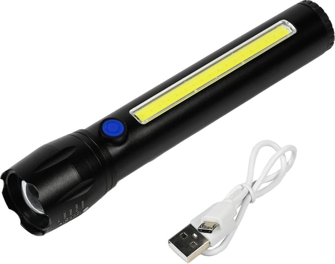 Hofftech Tactical zaklamp - LED en COB - oplaadbaar - 166 mm - 100/150 lumen - 1500 m bereik