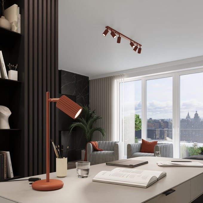 Hanglamp KARBON 2 met 2 geribbelde buiskappen in lijn - Sollux Lighting - IP20 - Okerrood aluminium behuizing - 30 x 6.5 x 90 cm - 2 x GU10 LED, exclusief lichtbron - 2 x 10 W - Minimalistische hanglamp voor gang, hal en woonkamer
