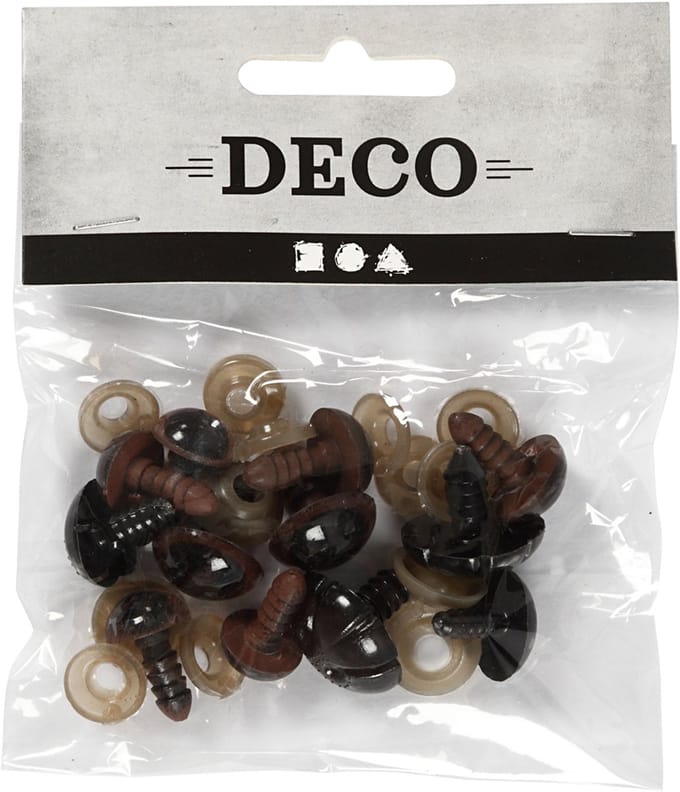 Teddybeer ogen & neuzen, d 10+12,5+15 mm, afm 15+25 mm, 12 div/ 1 doos