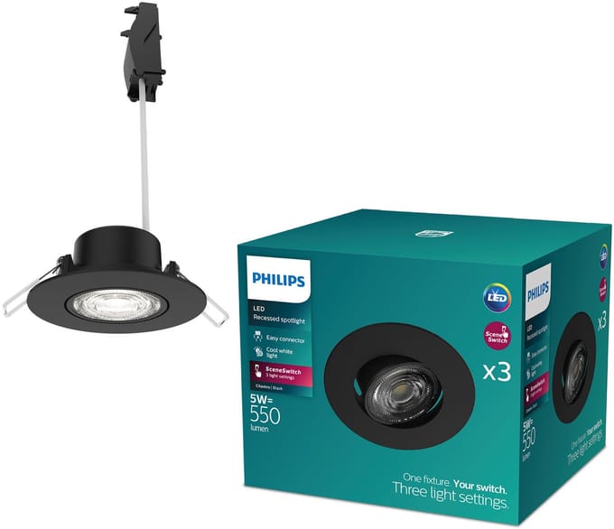 Philips Cilantro inbouwspot - SceneSwitch lichttechnologie - 5W - Koelwit licht: 4000K - Zwart - 3-pack