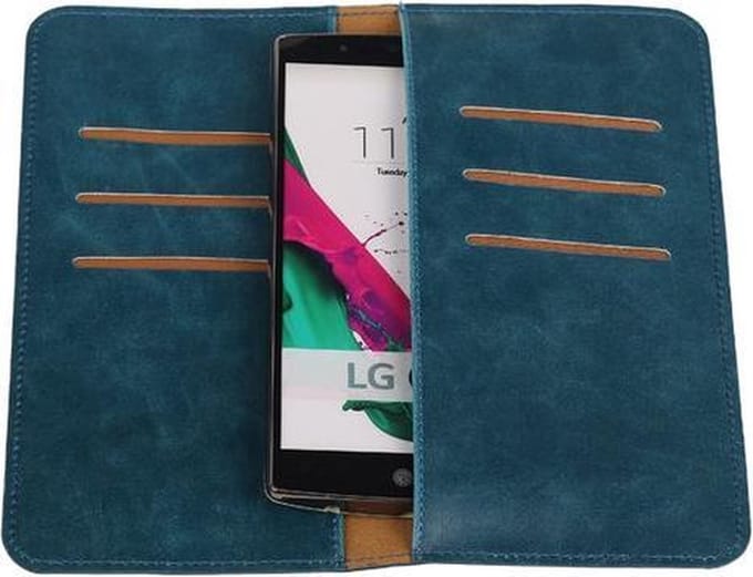 Blauw Pull-up Large Pu portemonnee wallet voor LG