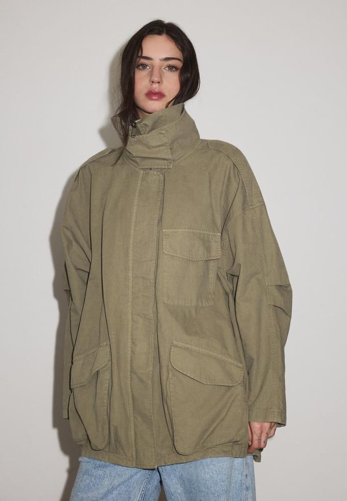 Stradivarius Oversized parka met zakken  Kaki M