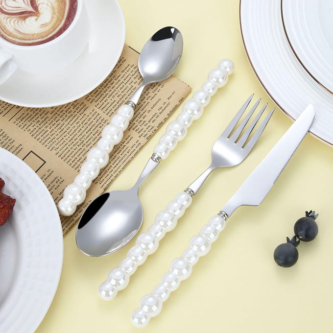 Bestekset Lepels Vorken Messen Keukengerei Servies Sets met Keramische Parel Handvatten voor white