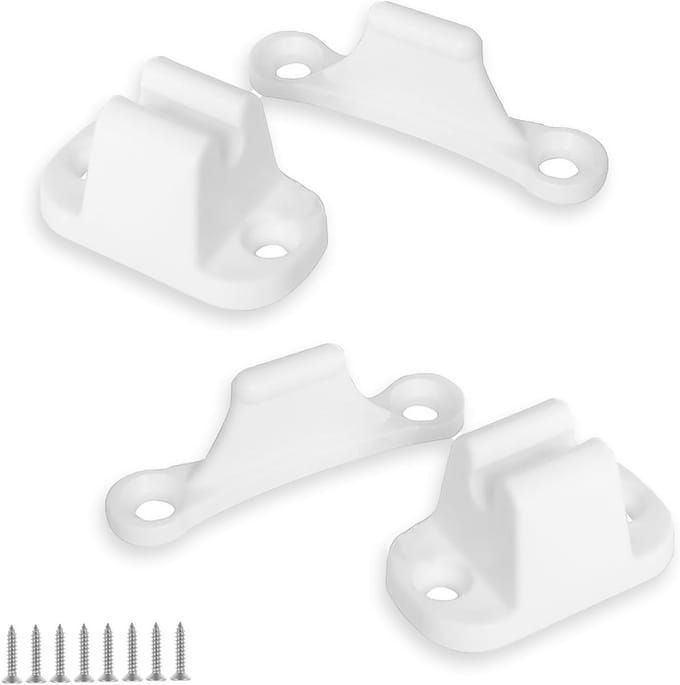 Set van 2 witte kunststof deurstoppers voor camper en caravan, inclusief schroeven voor toegangsdeur en optimale stabiliteit