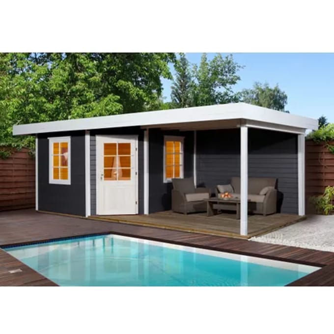 Weka Tuinhuis Met Overkapping 213 Type B Gr2 Antraciet 298x601cm