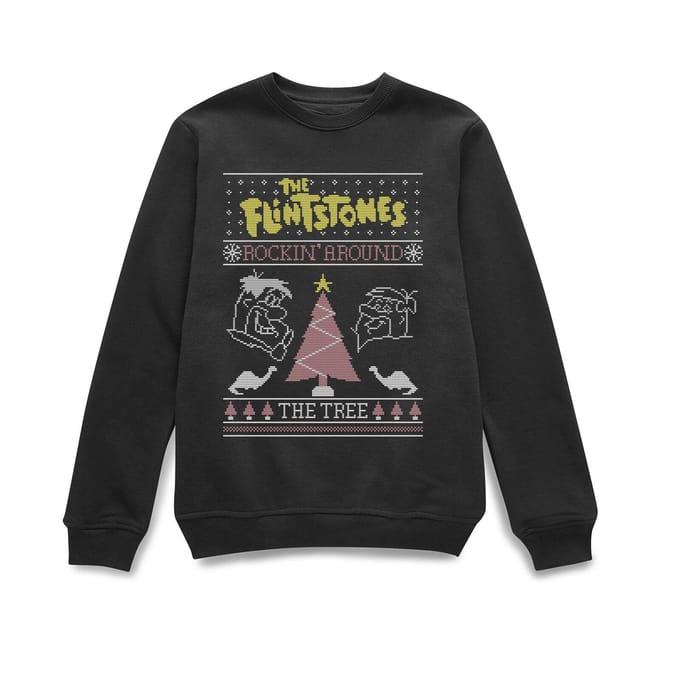 Flintstones Rockin Around The Tree Christmas Jumper - Black - S