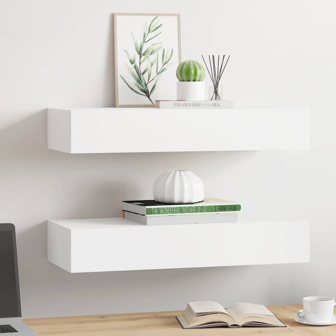 vidaXL - Wandschappen - 2 - st - met - lade - 60x23,5x10 - cm - MDF - wit
