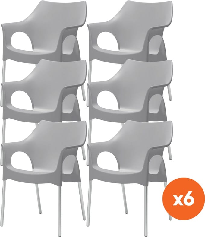 Set van 6 - Scab Ola stapelbare kunststof tuinstoel - Lichtgrijs
