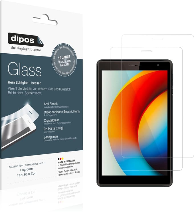 dipos – 2x Pantserfolie geschikt voor Logicom Tab 80 8 Zoll | 9H Screenprotector