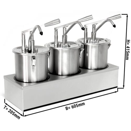 GGM Gastro Saucenspender - 3x 4 Liter - inkl. Edelstahlgestell Zilver