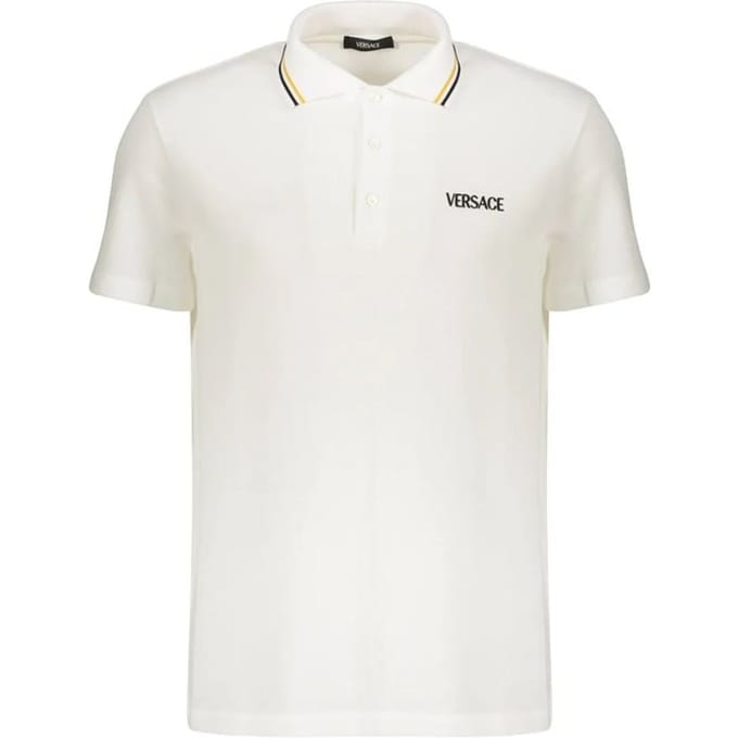 Versace Katoenen Poloshirt Met Logo Print Korte Mouw Heren tops Wit 1011851-1A14049-1W000 XL white