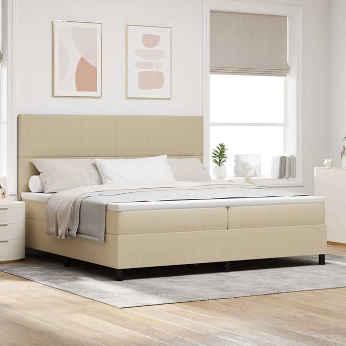 vidaXL - Boxspring - bed - Lichtgrijs - en - wit - 200 - x - 200 - cm - Corduroy - stof