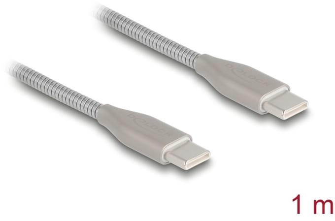 Delock USB-C™ cable with metal sheath USB Type-C™ male to male PD 3.0 60 W 1 m silver