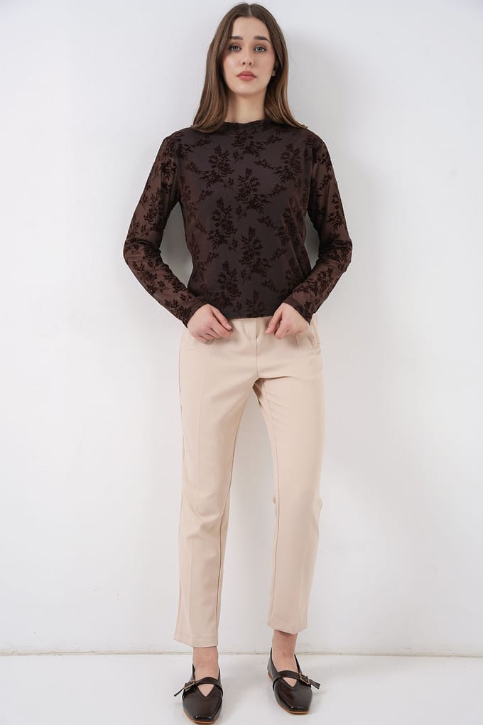 Geprinte Flock Crew Neck Blouse