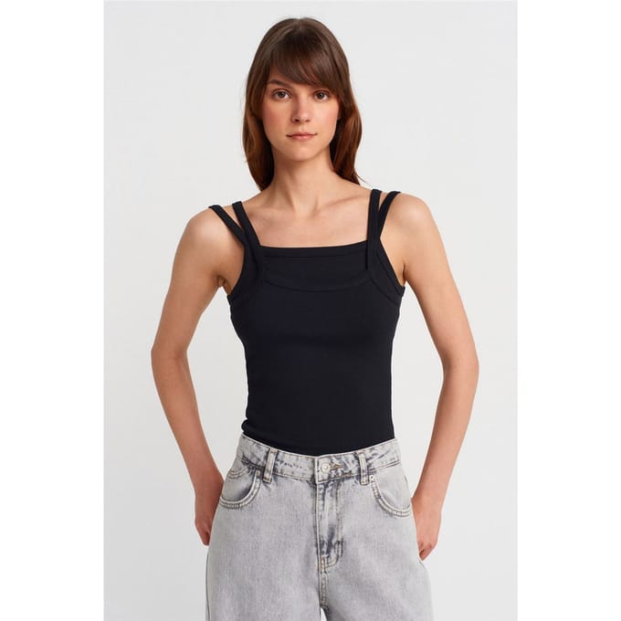 Geribbelde Mouwloze Blouse met Vierkante Halslijn