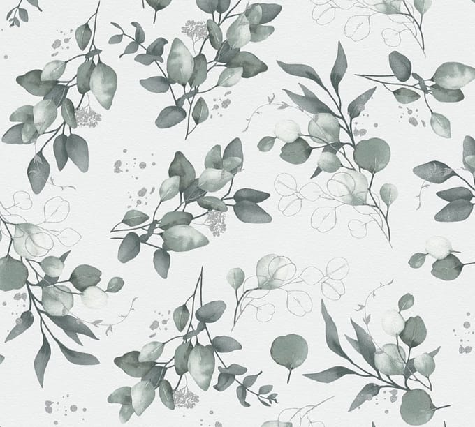 EUCALYPTUS TAKKEN BEHANG | Engelse Style - Wit Groen Zilver - A.S. Création Pure Elegance