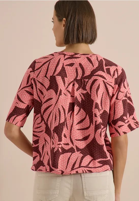 Blouse met korte mouwen en gespleten hals