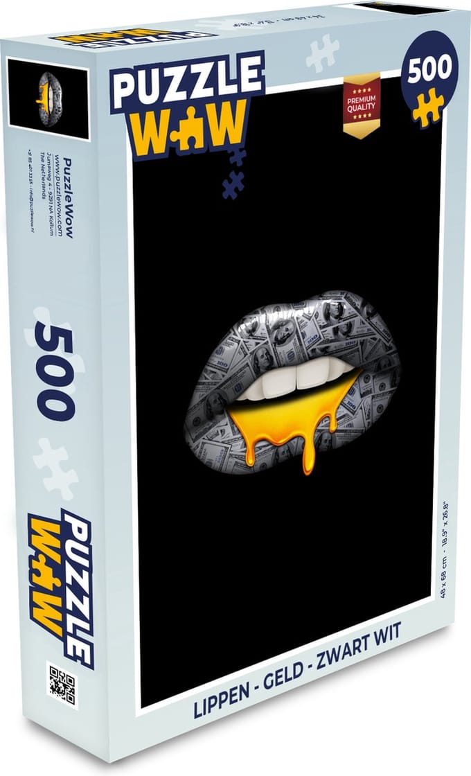 Puzzel Lippen - Geld - Zwart Wit - Legpuzzel - Puzzel 500 stukjes