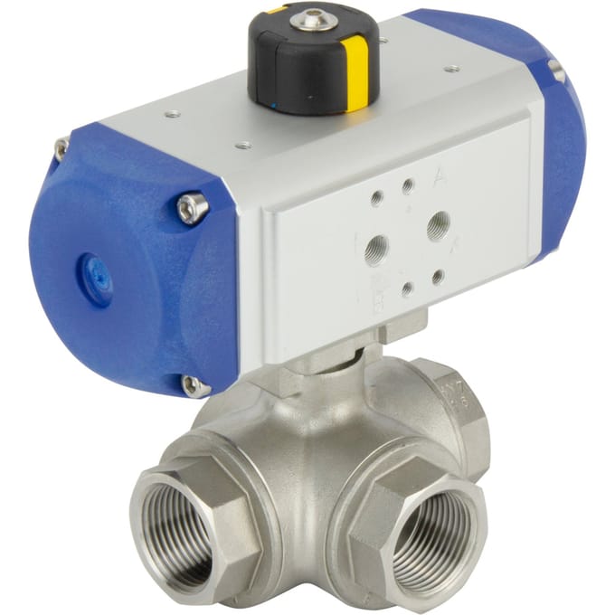 G1'' 3-Weg T-boring RVS Pneumatische Kogelkraan Veersluitend - BL3SA - BL3SAT-100-PC-006