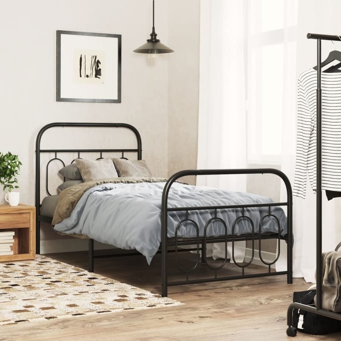 vidaXL - Bedframe - met - hoofd- - en - voeteneinde - metaal - zwart - 90x200 - cm