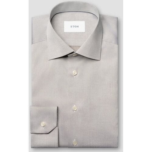 Eton Overhemd Solid Color Organic Cotton Signature Twill Bruin / male