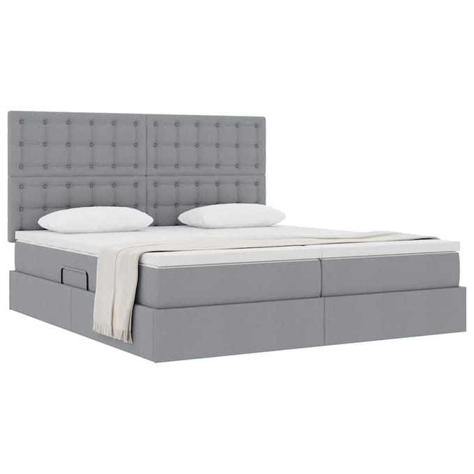 vidaXL - Opbergbed - met - hoofdeinde - Lichtgrijs - 180 - x - 200 - cm - Stof
