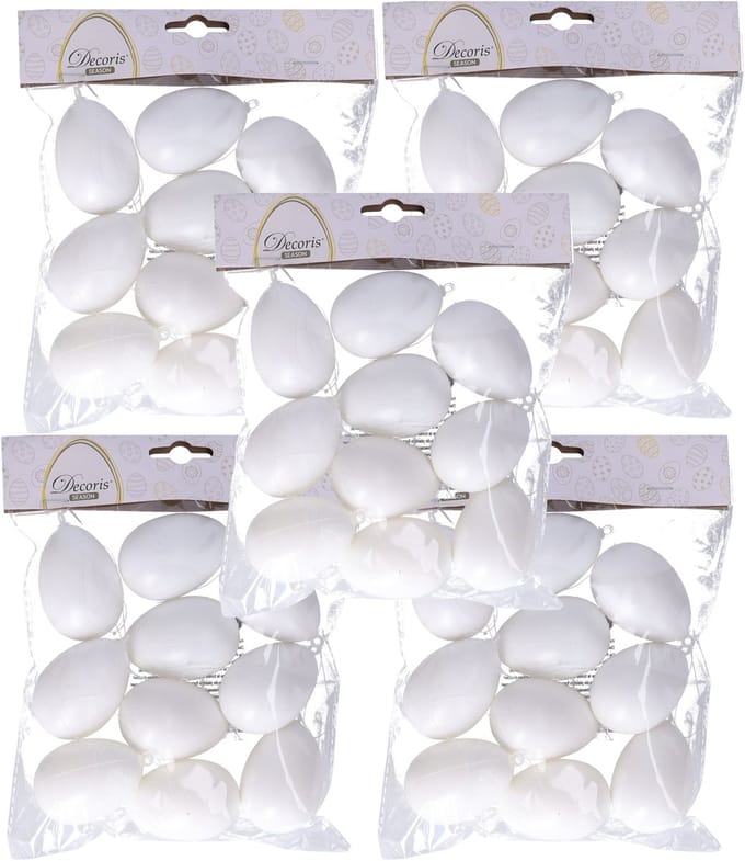 Decoris Hobby eieren - 50x - kunststof - wit - D4 x H6 cm - paasdecoratie