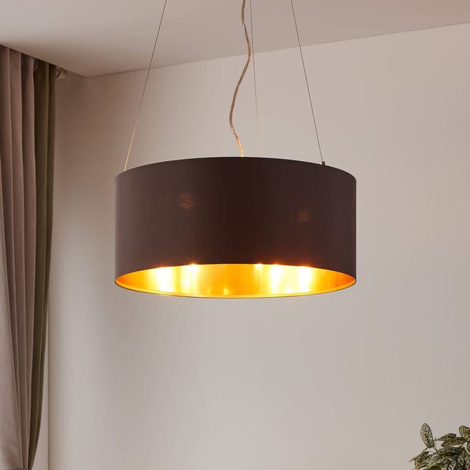 EGLO Maserlo - Hanglamp - 3 Lichts E27 - Ø53 cm - Stof - Cappuccino, Goud