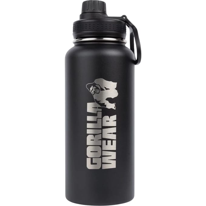 Gorilla Wear Geïsoleerde RVS Waterfles - Drinkfles Zwart - 1000 ml