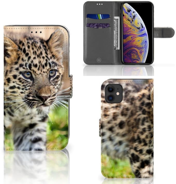 Apple iPhone 11 Telefoonhoesje met Pasjes Baby Luipaard